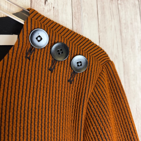 Tibi Rust Striped Wide-Sleeve Ribbed Shift Dress Small - Picture 4 of 8